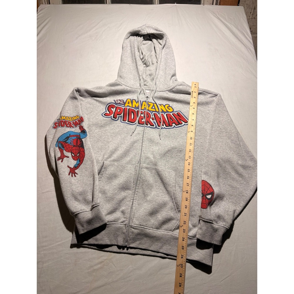 Marvel The Amazing Spider-Man Zip Up Hoodie Gray Graphic Comic Mens XL